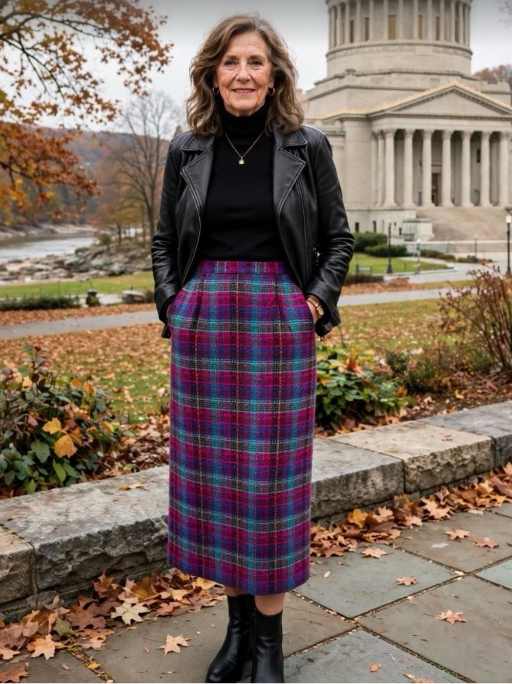John Meyer 100% Wool Plaid Midi Skirt - Purple/teal/fuchsia Plaid Size 4